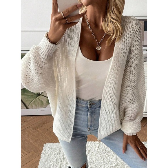 minimalist Batwing Sleeve Open Front knit Cardigan sweater tan beige - Picture 7 of 7